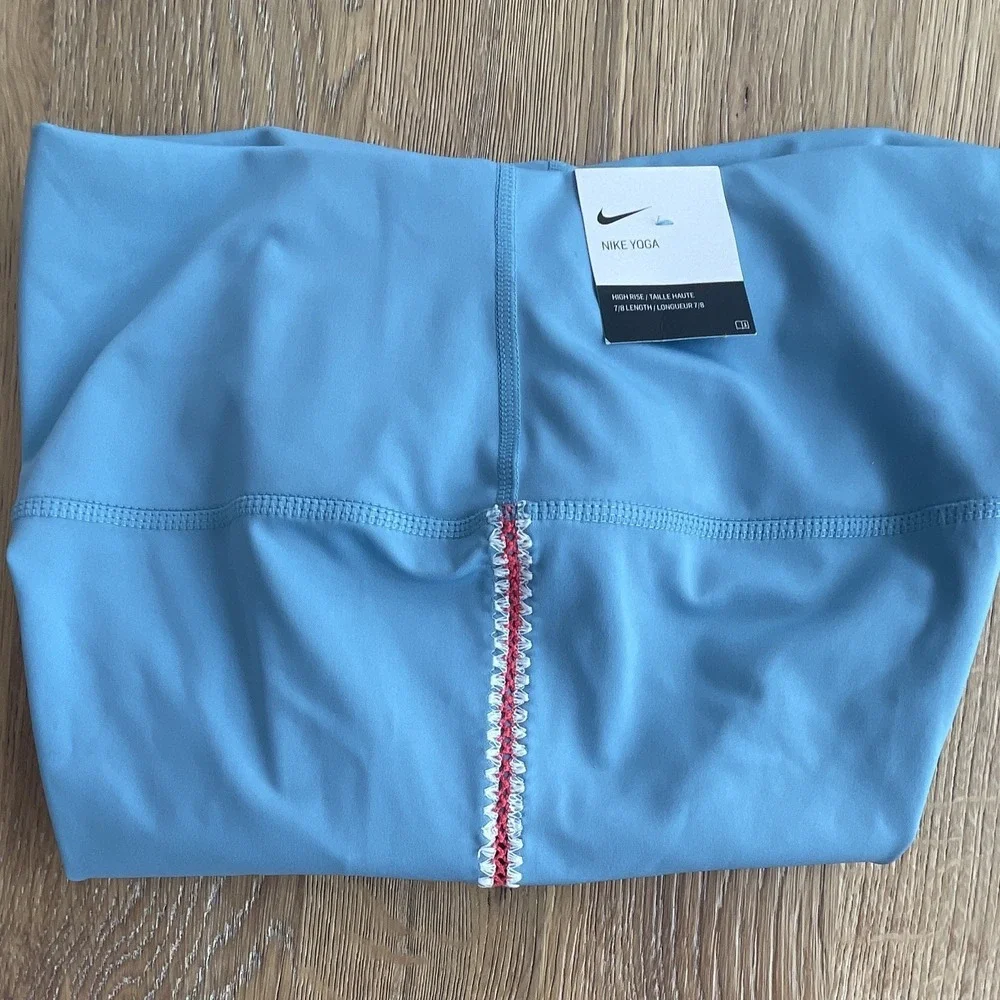 Nike Yoga Dri-FIT High Rise 7/8 Ankle Leggings L Blue‎ Solid Logo